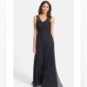 🖤NWT Vera Wang Black Chiffon V-Neck Evening Dress Pleated Bodice Size 12